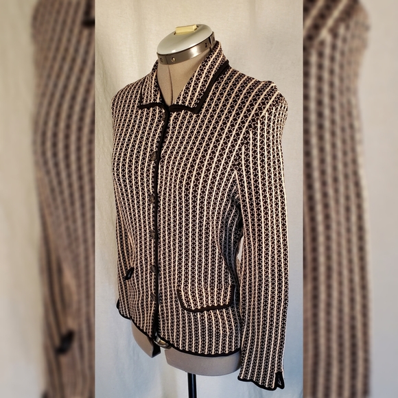 Jones New York Cardigan Sweater BLK/WHT Button M - Picture 5 of 6